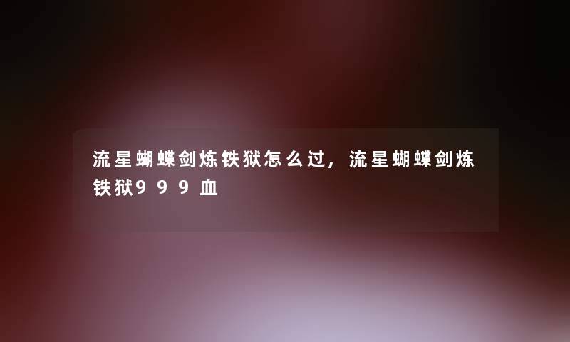 流星蝴蝶剑炼铁狱怎么过,流星蝴蝶剑炼铁狱999血