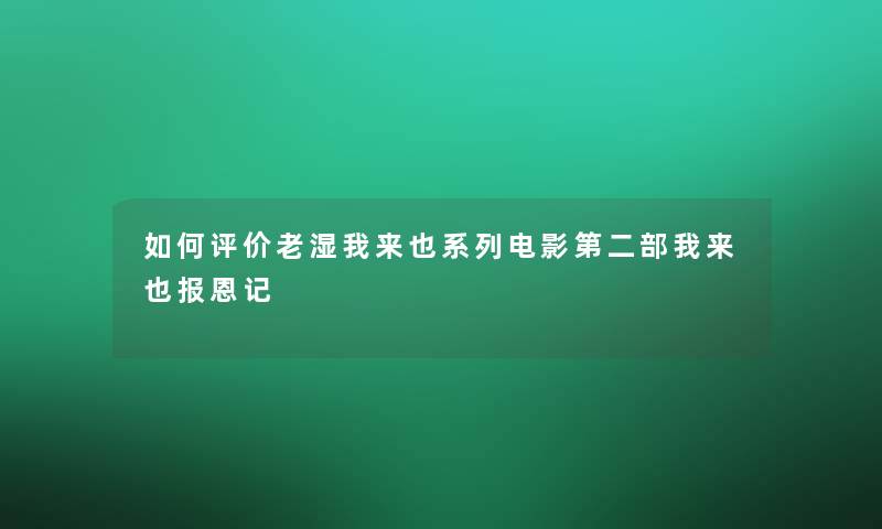 如何评价老湿我来也系列电影第二部我来也报恩记