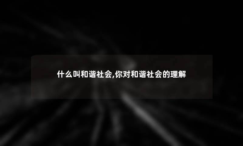 什么叫和谐社会,你对和谐社会的理解