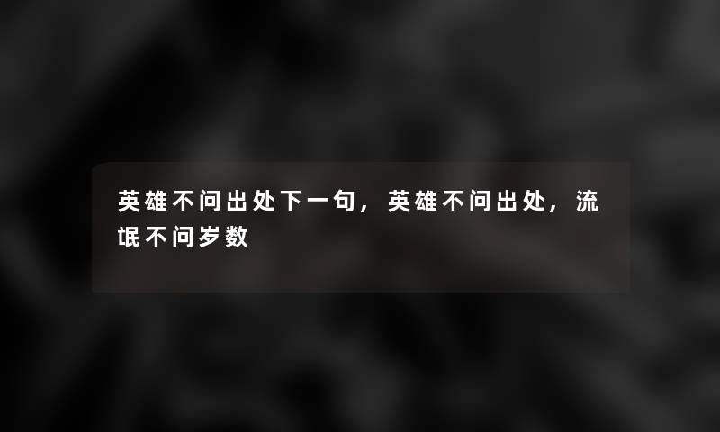 英雄不问出处下一句,英雄不问出处,流氓不问岁数