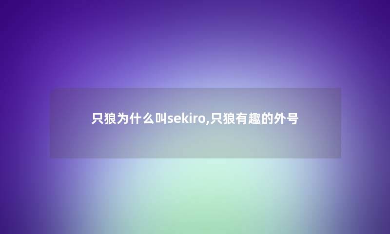 只狼为什么叫sekiro,只狼有趣的外号