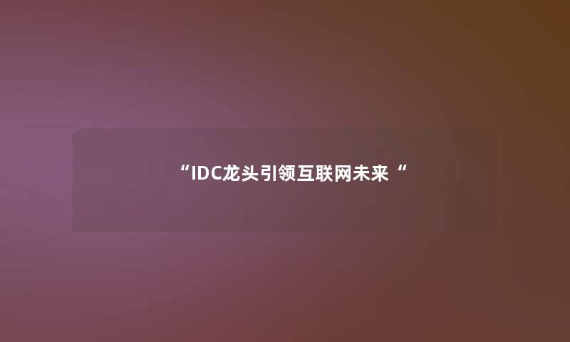IDC龙头引领互联网未来