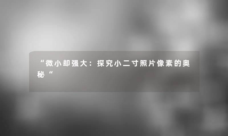 微小却强大：探究小二寸照片像素的奥秘