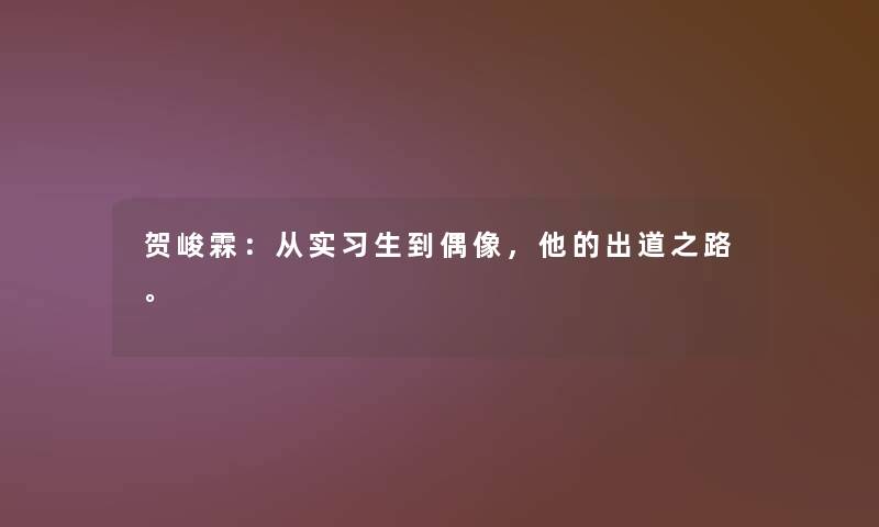 贺峻霖：从实习生到偶像，他的出道之路。