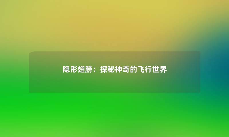 隐形翅膀：探秘神奇的飞行世界