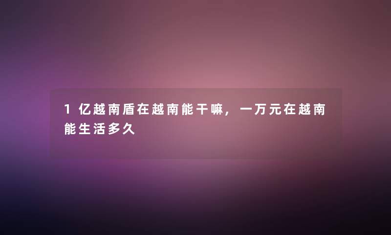 1亿越南盾在越南能干嘛,一万元在越南能生活多久