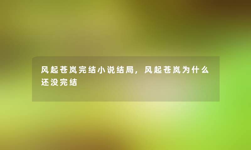 风起苍岚完结小说结局,风起苍岚为什么还没完结