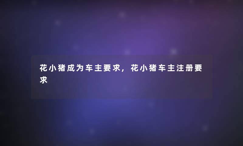 花小猪成为车主要求,花小猪车主注册要求