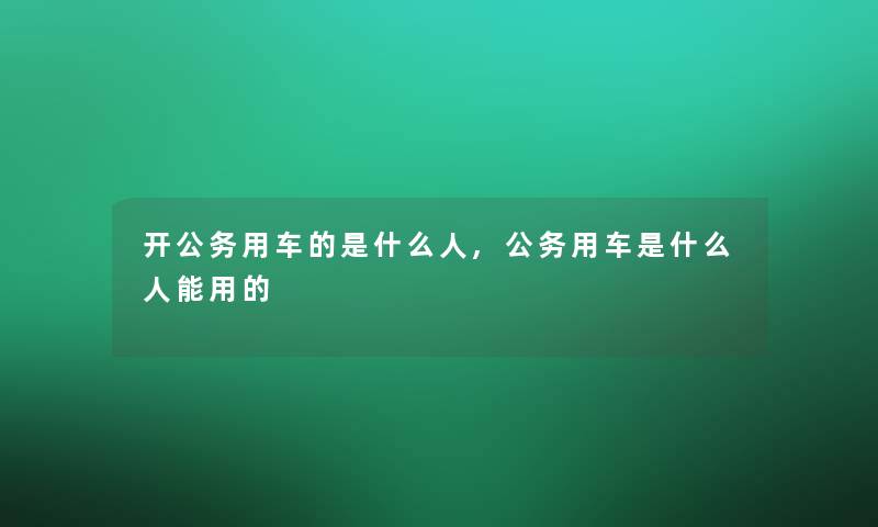 开公务用车的是什么人,公务用车是什么人能用的