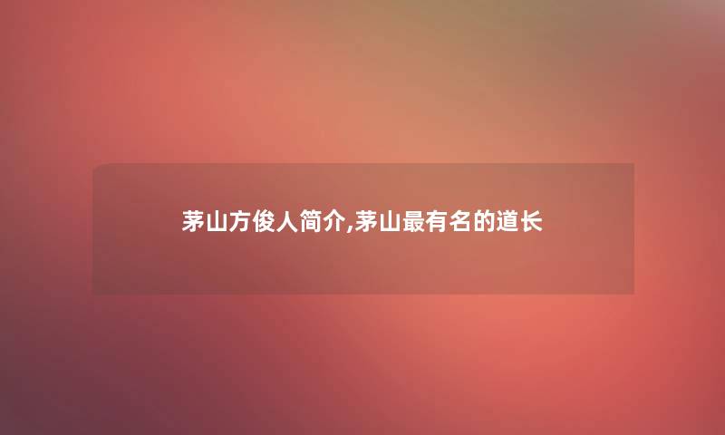 茅山方俊人简介,茅山有名的道长