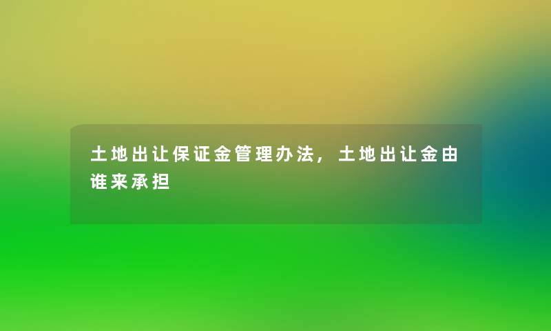 土地出让保证金管理办法,土地出让金由谁来承担