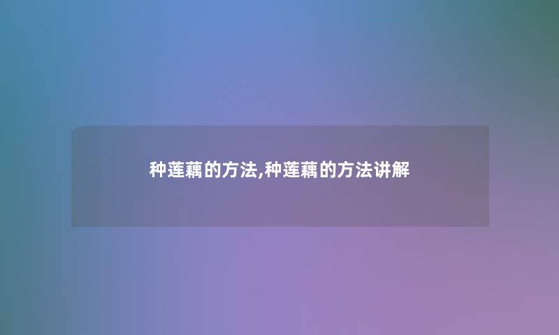 种莲藕的方法,种莲藕的方法讲解