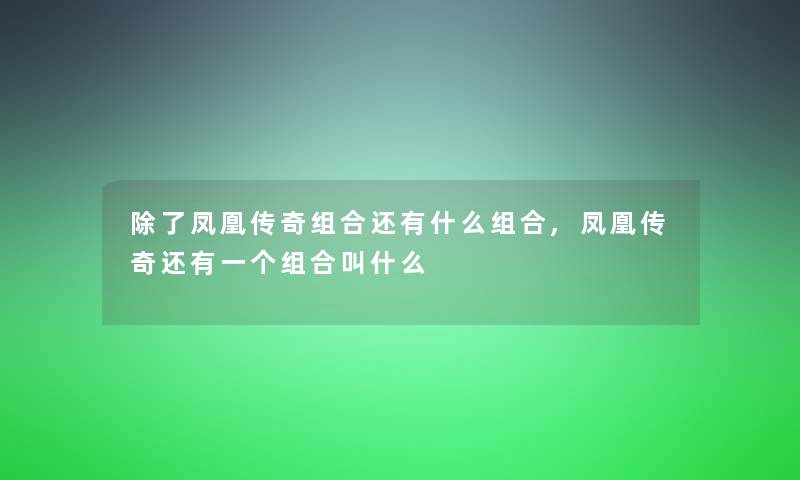 除了凤凰传奇组合还有什么组合,凤凰传奇还有一个组合叫什么