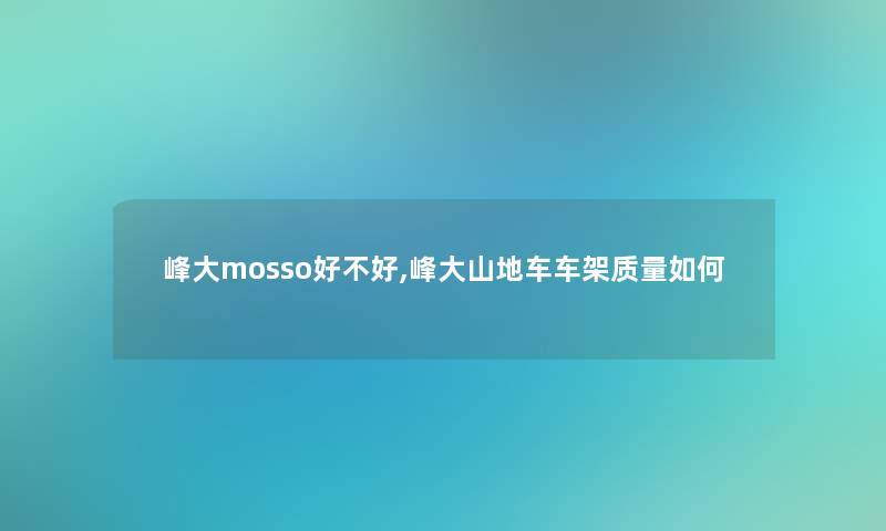 峰大mosso好不好,峰大山地车车架质量如何
