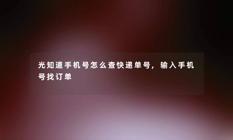 光知道手机号怎么查快递单号,输入手机号找订单