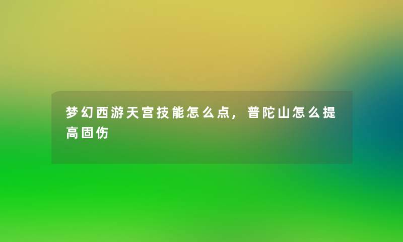 梦幻西游天宫技能怎么点,普陀山怎么提高固伤 梦幻西游天宫技能怎么点,普陀山怎么提高固伤