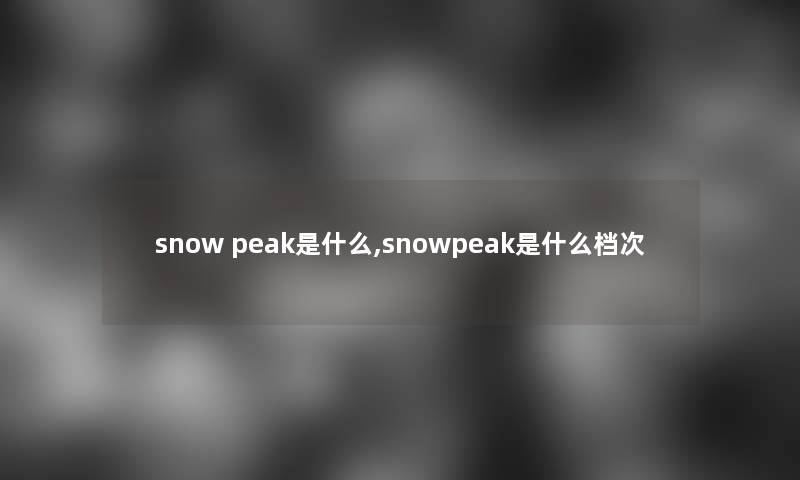 snow peak是什么,snowpeak是什么档次