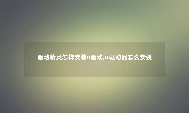 驱动精灵怎样安装u驱动,u驱动器怎么安装