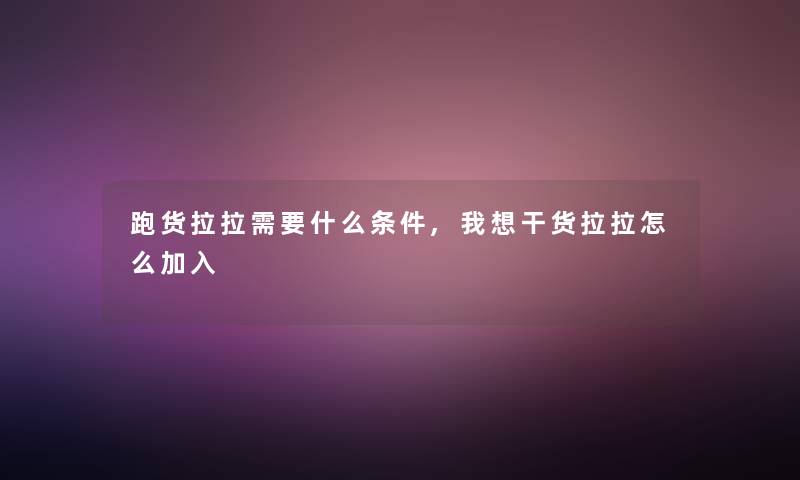 跑货拉拉需要什么条件,我想干货拉拉怎么加入 跑货拉拉需要什么条件,我想干货拉拉怎么加入
