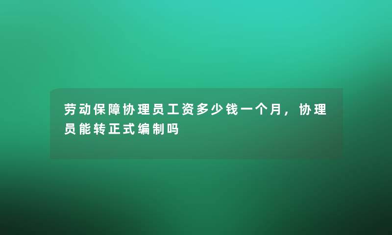 劳动保障协理员工资多少钱一个月,协理员能转正式编制吗