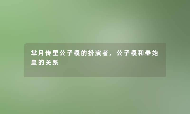 芈月传里公子稷的扮演者,公子稷和秦始皇的关系 芈月传里公子稷的扮演者,公子稷和秦始皇的关系