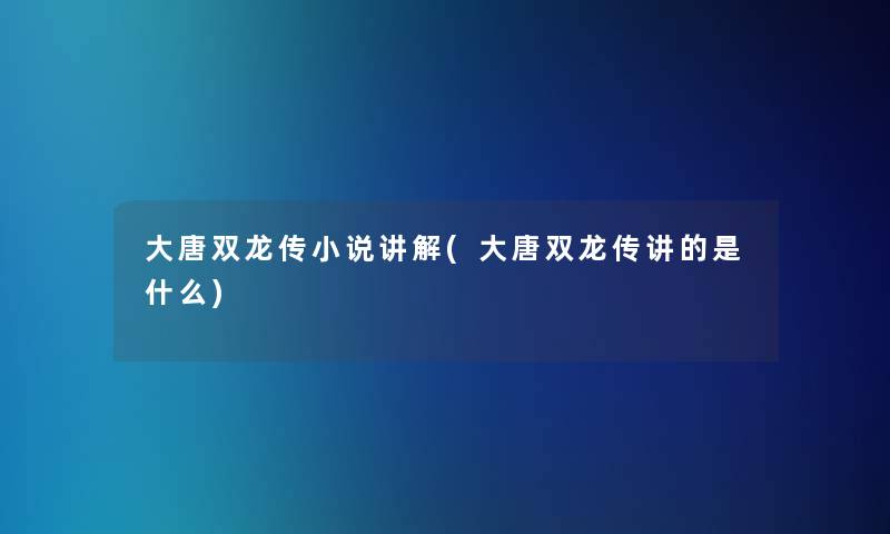 大唐双龙传小说讲解(大唐双龙传讲的是什么)