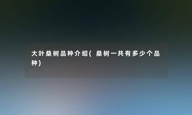 大叶桑树品种介绍(桑树一共有多少个品种) 大叶桑树品种介绍(桑树一共有多少个品种)