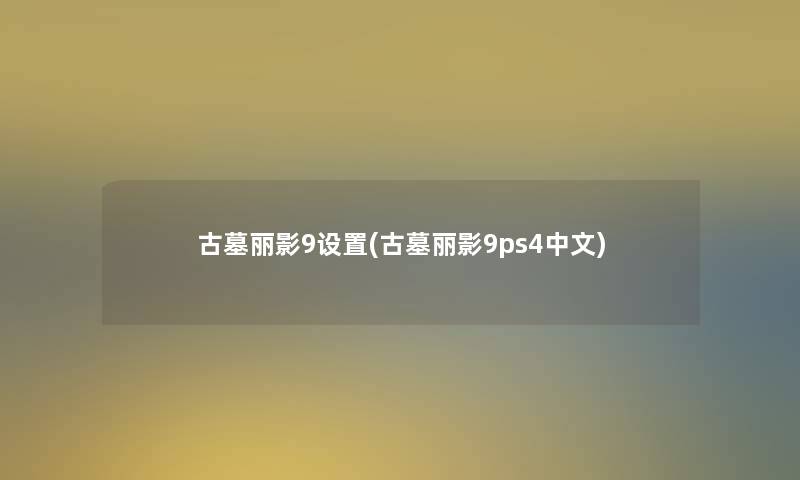 古墓丽影9设置(古墓丽影9ps4中文)
