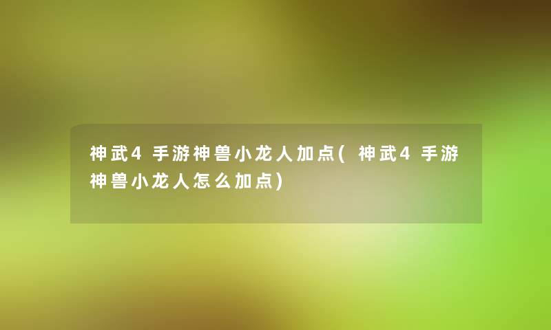 神武4手游神兽小龙人加点(神武4手游神兽小龙人怎么加点)