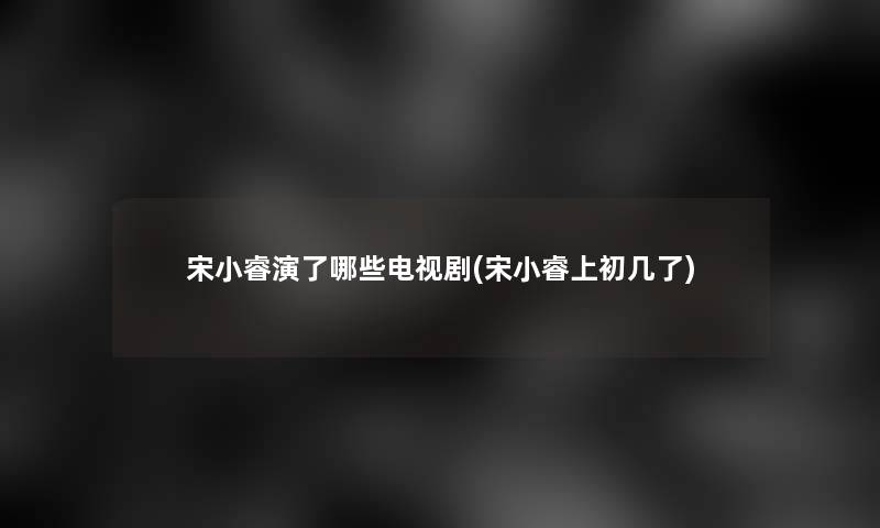 宋小睿演了哪些电视剧(宋小睿上初几了)