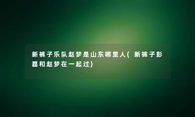 新裤子乐队赵梦是山东哪里人(新裤子彭磊和赵梦在一起过)