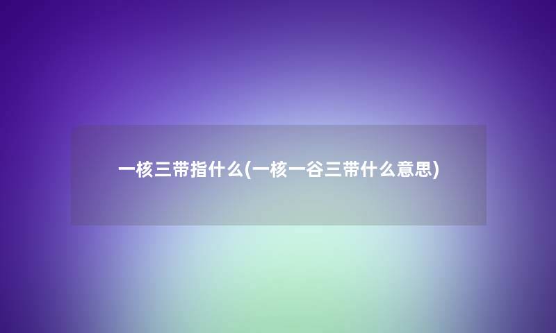 一核三带指什么(一核一谷三带什么意思)