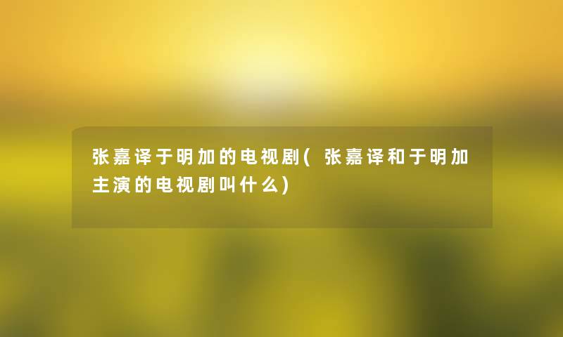 张嘉译于明加的电视剧(张嘉译和于明加主演的电视剧叫什么)